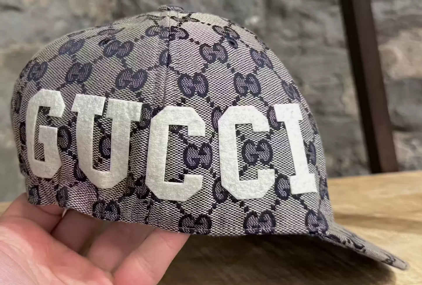 Gucci 'gg Logo 25 Patch Jacquard' cotton canvas baseball cap beige/blue