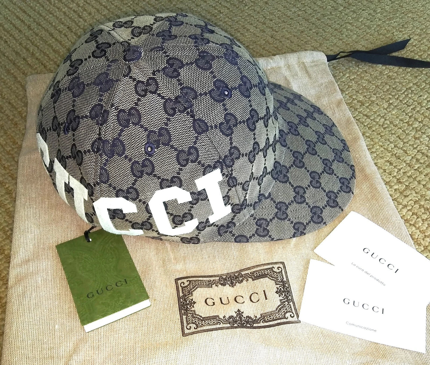 Gucci 'gg Logo 25 Patch Jacquard' cotton canvas baseball cap beige/blue