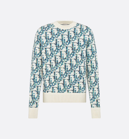 Dior Oblique Sweater White and Blue Virgin Wool Jacquard