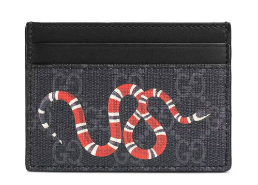Gucci GG Supreme Kingsnake Print Card Holder Black/Grey