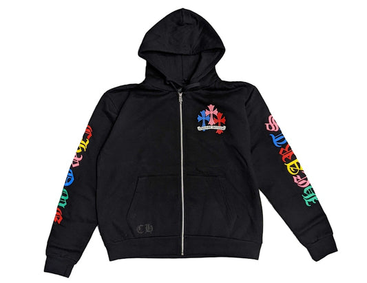 Chrome Hearts Multi Color Cross Cemetery Zip Up Hoodie Black
