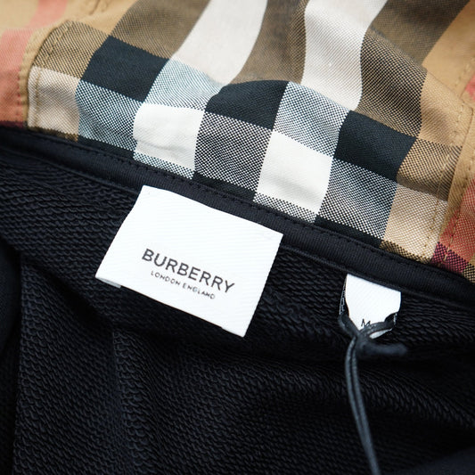 Burberry Hove Check Embroidery Logo Zip Hoodie Black