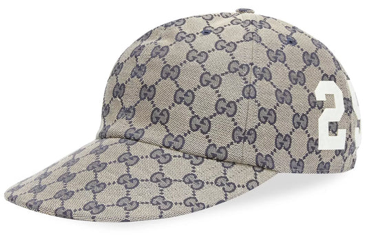Gucci 'gg Logo 25 Patch Jacquard' cotton canvas baseball cap beige/blue