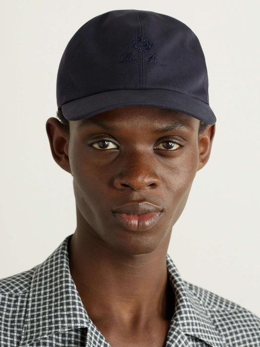 LORO PIANA Baseball cap in linen-silk and embroidered logo Blue