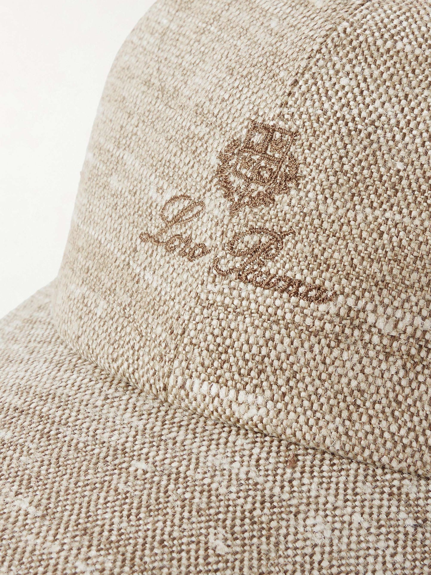 LORO PIANA Baseball cap in linen-silk and embroidered logo Brown