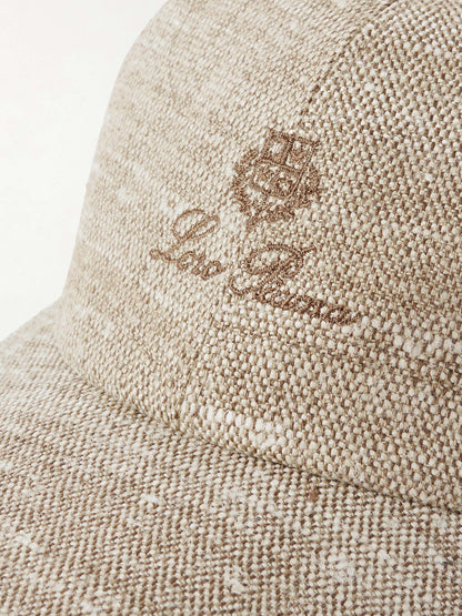 LORO PIANA Baseball cap in linen-silk and embroidered logo Brown