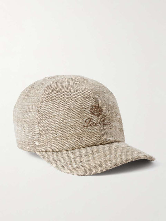 LORO PIANA Baseball cap in linen-silk and embroidered logo Brown